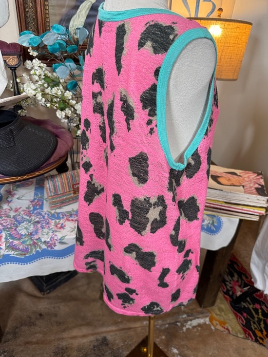 Bibi Pink & Black Leopard Print Knit Tank with Teal Trim - Picture 5 of 5